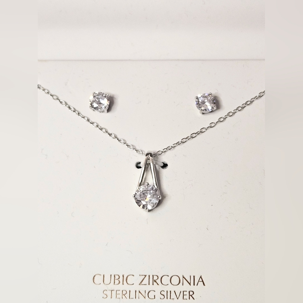 Giani Bernini Cubic Zirconia Sterling Silver Pendant & Earring Studs Jewelry Set